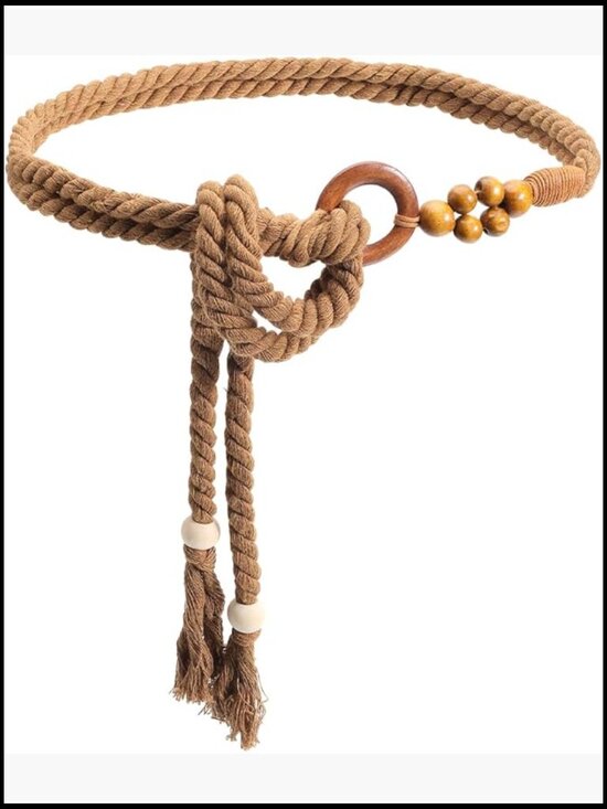 Accessories - Cotton Bohemian Woven Belt with Tassel Bead Ring Adjustable Waist Wrap